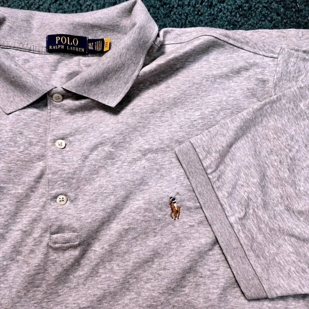 Polo Ralph Lauren Mens XLT Heather Gray Short Sleeve Pony Logo‎ Polo Shirt Tall